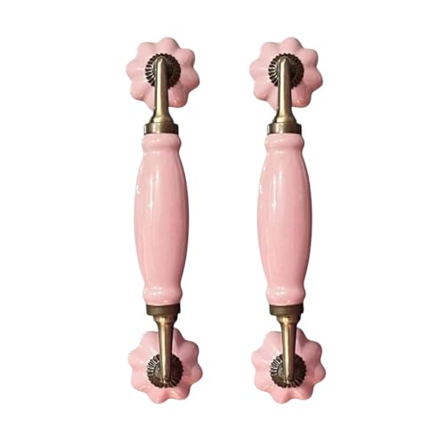 Image of Maison Belle Ceramic Door Handle Gold Antique Finish - Hole to Hole 6.5 INCH (Pack of 1 Handle) (Pink - Size 8.5 INCH)