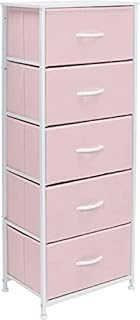 Sorbus Fabric Dresser for Kids Bedroom - Chest of 5 Drawers, Tall Storage Tower, Clothing Organizer, for Closet, for Playroom, for Nursery, Steel Frame, Fabric Bins - Wood Handle (Pink)