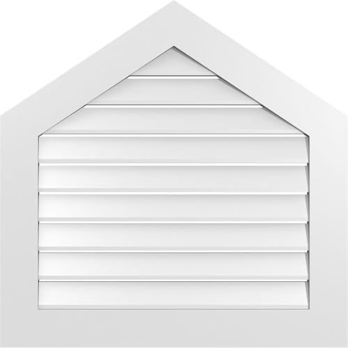 TrueCraft PVC Peaked Top Surface Mount Gable Vent, 32"W x 32"H Overall Frame Size, 8/12 Pitch: 1" x 3-1/2" Standard Trim Frame, Functional
