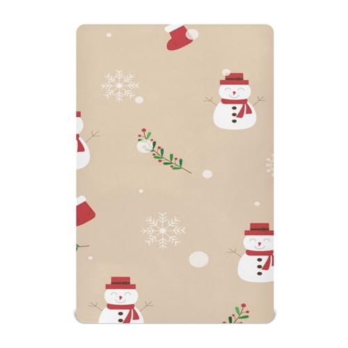 Moudou Christmas Snowman Playard Sheet for Boy Girls, Soft Breathable Fitted Toddler Sheet for Standard Playard Bed Mattress, 39 x 27 x 5 Inch