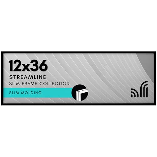 Americanflat 12x36 Picture Frame with Polished Plexiglass - Streamline Collection - Thin Border Picture Frame for Wall Display - Hanging Hardware Included - Black