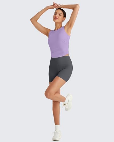 Image of G4Free Skimetic Workout Tank Tops for Women Side Ruched Sleeveless High Neck Crop Top Summer Athletic Gym Shirts