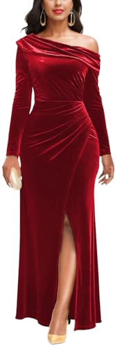 Sexy One Shoulder Gowns for Women Elegant Long Sleeve Velvet High Split Mermaid Dresses Formal Ruched Evening Party Dress
