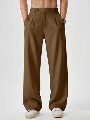 Image of JMIERR Mens Baggy Casual Dress Pants Lightweight Pleated Old Money Wide Leg Pants Loose Relaxed Fit Trousers