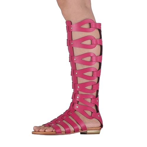 Image of Hanfike Knee High Sandals for Women Gladiator Cut Out Summer Roman Boots