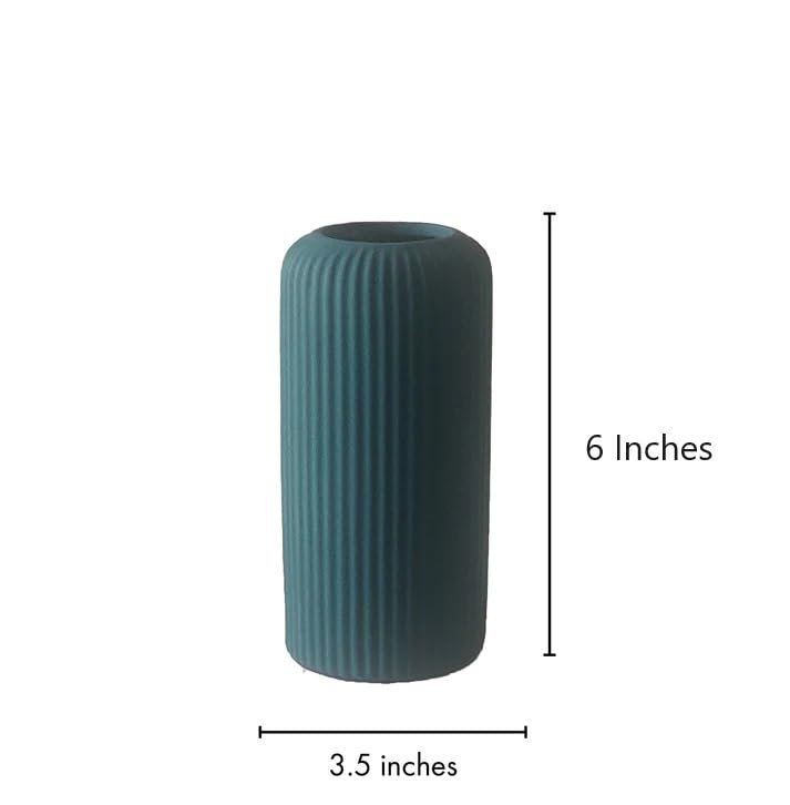Image of SPHINX Ribbed Pipe Ceramic Vase | Green 6 Inch Flower Vase for Pampas Grass, Money Plant & Live Plants | Decorative Centerpiece Vase for Home, Office & Gifting | Vase Only (No Flowers)