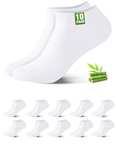 Effeet 10 Paires Chaussettes Basses Homme Femme Bambou – Socquettes Homme Unisexe, Séchage Rapide, Ultra-Doux, Respirantes, Anti-Transpiration, Douces pour la Peau, Blanc 43-46