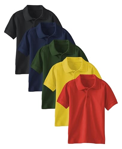 Andrew Scott Boys Multi Pack Short Sleeve Pique Polo Shirts | School Camp Uniform Cotton Shirts | 3 Pack & 5 Pack