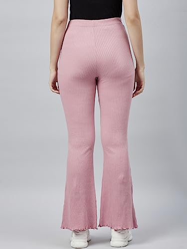 Image of BLINKIN Women's Stretch Fit Mid Rise Ribbed Stretchable Flared Pants | Boot Cut Bell Bottom Pants - Ideal for Yoga & Gym Wear, Casual Wear & Office Wear Trousers