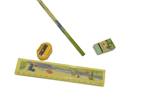 Image of Crackles Birthday Return Gifts Cartoon Stationery Set for Kids Contatining A Ruler, two Pencils, Sharpener, Erasera and a mini note pad in pouch - Pack of 6