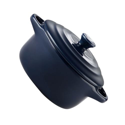TOPBATHY Ceramic Stew Bowl Lid Microwave Oven Compatible Double Handle Bowl for Home Use Dark