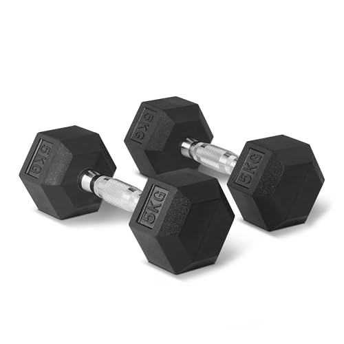 Amazon Basics Set de mancuernas hexagonales con recubrimiento de goma, 5 kg, Negro