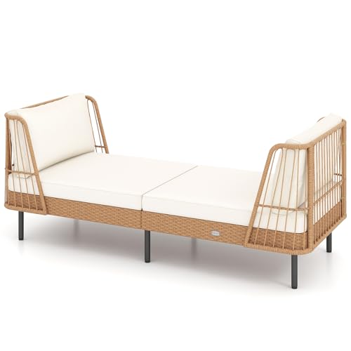 Tangkula Rattan Patio Daybed with Cushions