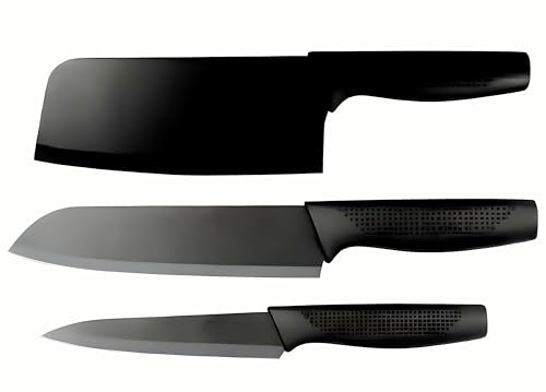 Image of La' Forte 3 Pcs Kitchen Knife Set with Protective Covers | Chef Knife, Utility Knife & Paring Knife | Printed Stainless Steel Blades with Ergonomic Grip | Cutting, Chopping & Slicing