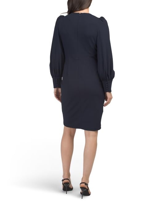 Image of Calvin Klein Women's Long Balloon Sleeve V-Neck Mini Sheath Dress