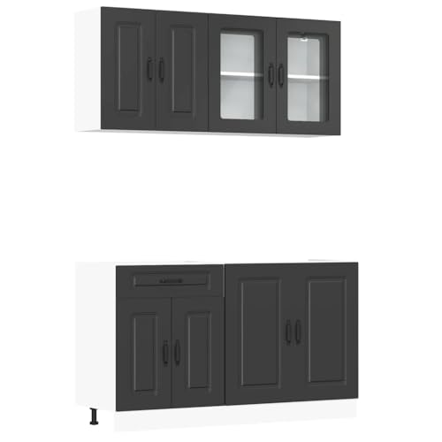 Eleganz Juego de 4 muebles de cocina Kalmar negro de madera y cristal – Diseño moderno para cocinas pequeñas – Ahorro de espacio y duradero