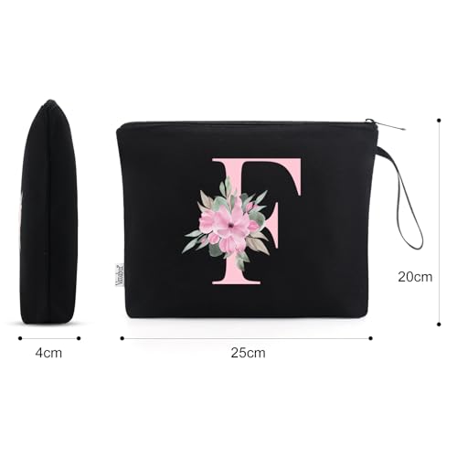 Image of Vavabox A-Z Personalized Makeup Bag, Birthday Gifts for Women Mom, Gifts for Best Friend, Bride Bridesmaid Cosmetic bag (F, 02-Black)