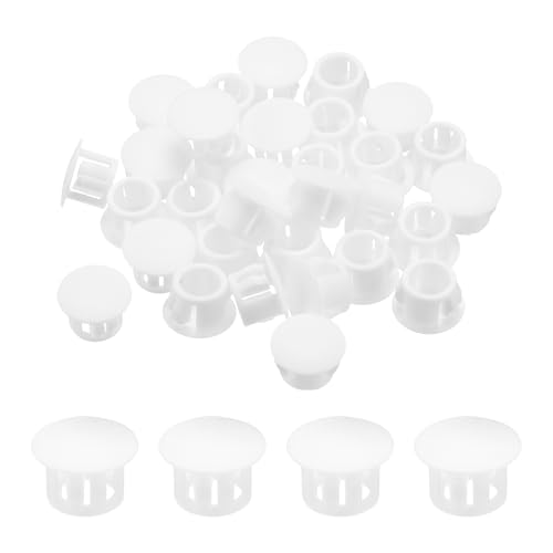 Image of MECCANIXITY 64PCS 12mm(1 /2 inch) White Plastic Hole Plugs, Flush Type Panel Hole Plugs Insert End Caps for Locking Hole Tubes Furniture Cabinet