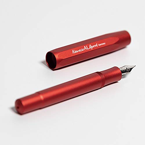 Kaweco AL Sport Fountain Pen Deep Red, Fine Nib Sport Octagonal Clip Chrome