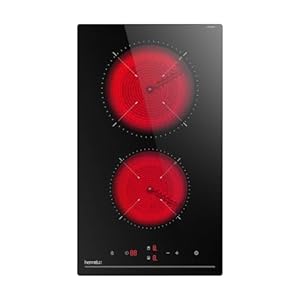 Hermitlux kochfeld 28,8cm, Glaskeramik Kochfeld 2 Platten, 9 Leistungsstufen, Touch-Steuerung, Timer, Kindersicherung, Geeignet für Alle Töpfe, 3300W