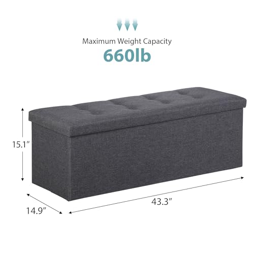 ZenStyle 43Inches Storage Ottoman Bench, Folding Footrest Padded Seat, Storage Chest Long Shoes Bench with Divider, Holds up to 660 lbs, for Living Room, Entryway, Bedroom, Dark Gray - Image 4