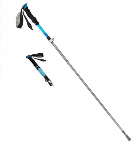Uhetoice 伸縮式トレッキングポール アルミ合金製 超軽量 折りたたみ ディジタル目盛 セキュリティロック コンパクト収納 滑り止めストラップ付き 徒歩 遠足 登山 雪山用 男性向き アウトドア用品 (青)