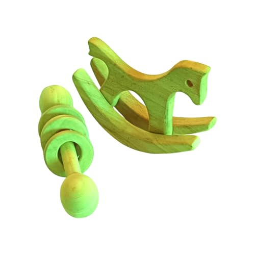 Image of Pocket-Sized Mini Swing Horse | Dumbbell with Rings | Wooden Rattle Teether Toys for Babies | Safe Imaginative Play | Hand-Eye Coordination