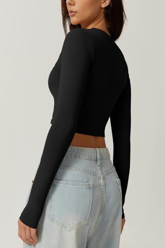 QINSEN Women's Sexy Square Neck Crop Top Long Sleeve Slim Fit Cropped T Shirts4