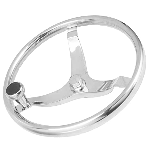 13.5in Boat Steering Wheel, 3 Spoke Yacht Steering Wheel Steering Wheel, 316 Stainless Steel Steering Wheel with 5/8in ?18 Nut Turning Knob for Yacht
