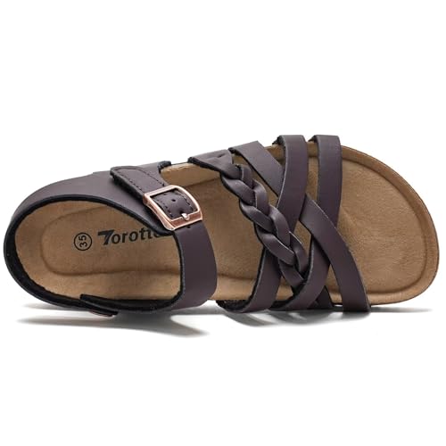 Image of Torotto Girls Sandals with Cork Footbed Adjustable Buckle Casual Slides Sandals Open Toes Flat for Kids Toddler