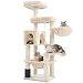 Hey-brother XXL Grosse Kratzbaum für Maine Katze, 168cm Katzenbaum für groß Katzen, mit übergroßer Hängematte, Sisalpfosten (φ11cm) und Kämmer, 2 Plattformen, Höhle, Korb, Beige EMPJ01M