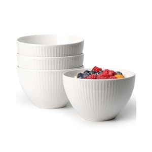NUTRIUPS Ciotole Profonde per Cereali, 14×8.9cm, 750 ml, Porcellana,Set di 4 Ciotole Grandi per Insalata di Farina d’avena, Bianco, lavabili in lavastoviglie e utilizzabili in forno a