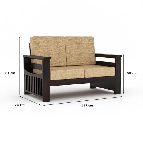 Image of Sheesham Wooden 2 Seater Sofa for Living Room | Rosewood 2 Seater Cushion Sofa Side Half Moon Rack | Solid Wood Sofa Set for Lounge (2 Seater,Walnut)