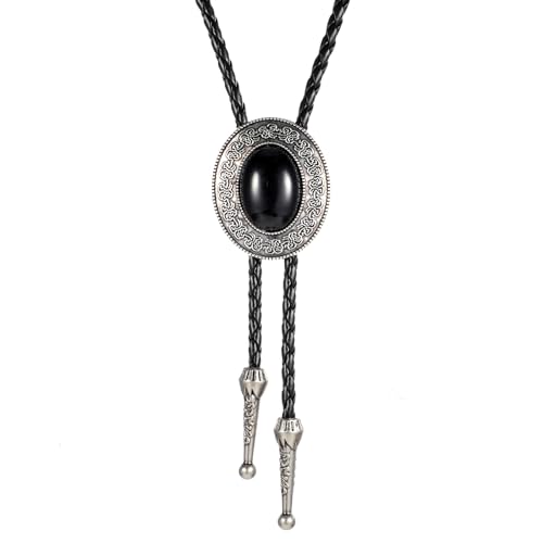 Image of ElevateTech Bolo Tie for Men Western Cowboy Bolo Tie Necklace Shape Round Ties Supplies Fashion Accessories Western Jewelry Handmade with Alloy Black Turquoise Cowboy Banquet Birthday Anniver Gift