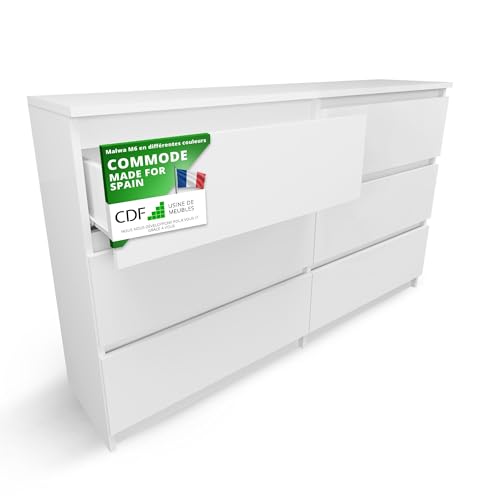 CDF Commode 6 Tiroirs Commode Chambre Blanc Meuble Armoire de Rangement Spacieux pour Salon Bureau Spacieuse et Design Moderne Facile à Installer 30x75x120 cm Meuble à...