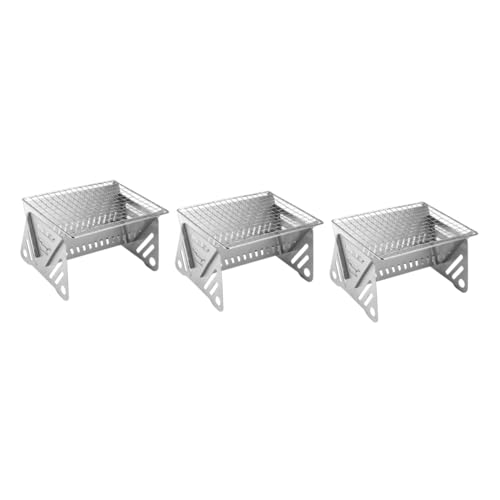 VANZACK 3 Piezas Barbacoa Portátil de Inoxidable Desmontable Camping Resistente Actividades al Aire