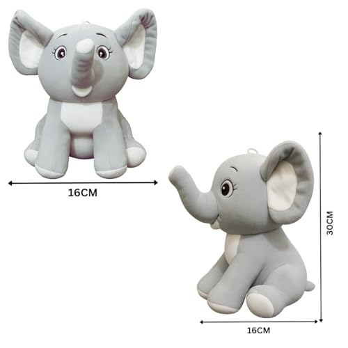 Image of Sitting Elephant Soft Toys for Baby Girl - 30Cm Light Grey | Stuffed Animal Kids Toys for 2-5 Years Boys & Girls