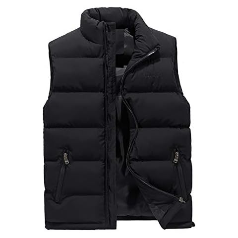 ASKSA Mens Gilets Puffer Jacket Vest Casual Outdoor Quilted Body Winter Warmer Sleeveless Outwear (Black,L) Cover