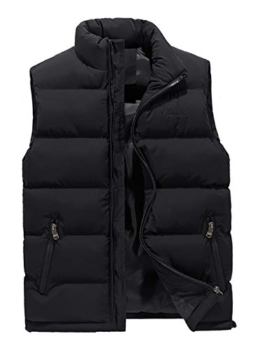 ASKSA Herren Weste Steppweste Stehkragen Daunenweste Bodywarmer ärmellos Slim-fit Outdoor Westen (Schwarz, XL) Cover