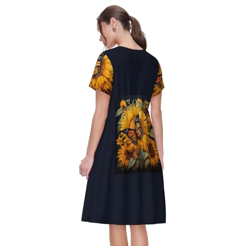 Robe d'été légère manches courtes anti-chaleur imprimé papillon - 5