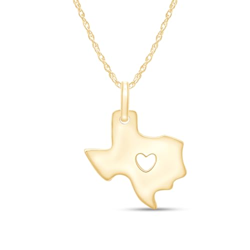 AFFY US Texas State Sign Heart Cut Out Charm Pendant Necklace in 14K Solid Gold