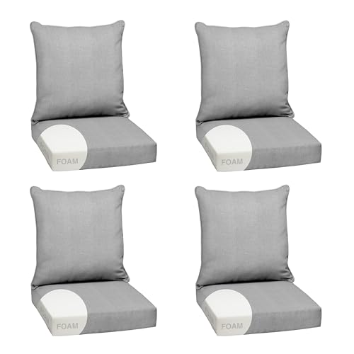 Image of Arden Olefin Outdoor Foam Deep Seat Cushion Set, 4-Pack, 24x24, Premium High-Density Foam, Never Flattens, Weather-Proof for Patio Chair Sofa Couch, Paloma Woven Texture