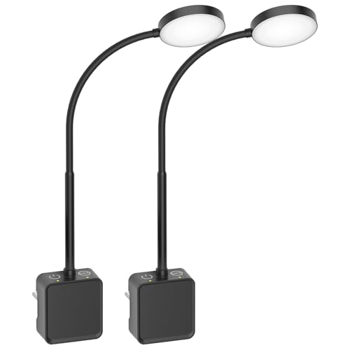 PRINCEWAY Lamparas Apliques Mesita de Noche Pared Regulable LED Negro con Enchufe y Control Interruptores Táctiles Dos para Lectura, 3 Colores de Luz, Ángulo de Iluminación 110°, Paquete de 2