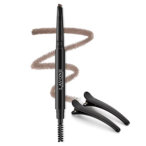 LAVONE Eyebrow Pencil - Makeup Waterproof Brow Pencil with Triangular Tip, Dual-Sided Brow Brush, Precise, Fine Tip, Fills Brows Creates Natural Looking Brow, with Hair Clips - Light Brown