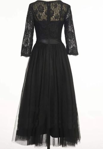 A-Line Elegant Cocktail Dresses Jewel Neck 3/4 Length Sleeve Tea-Length Wedding Guest Dress Tulle with Pleats 20253