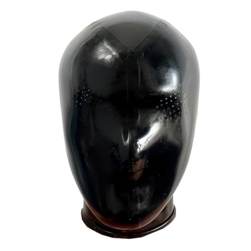 GREEFEI Schwarze Latex Mikroporen Kapuzen Maske Gummi Maske mit Reißverschluss Augen Mund Handgefertigt Cosplay Kostüm S
