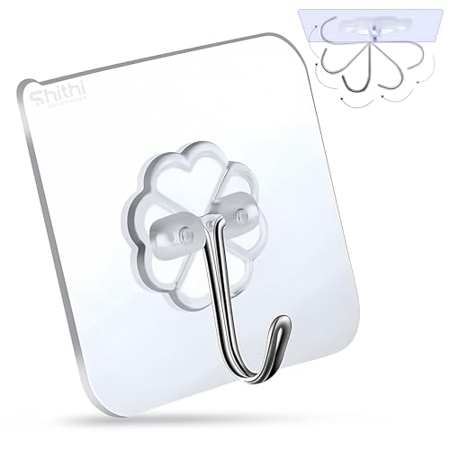 SHITHI ENTERPRISES Self Adhesive Wall Hooks for Kitchen Stainless Steel | 10 PCS Heavy Duty (Upto 5Kg) Multi-Function Nail Free PVC Waterproof Wall Hanges for Keys, Towels, Ceiling, Bathroom, Doors