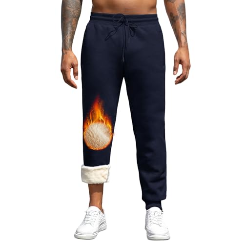 Vorvowry Pantaloni Tuta Uomo Invernali Caldo Felpati Pile Pantalone Termici Cotone Sportivi Joggers con Elastico in Vita Coulisse e Tasche XS Zaffiro Gambali