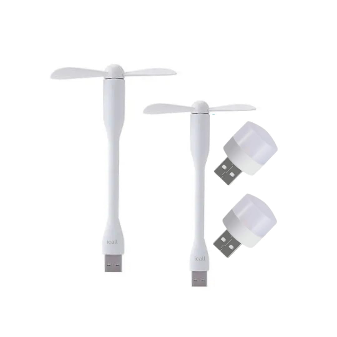 icall Portable Mini USB Dragon Fan with 2 Leaf White Color USB Fan & 2 Pc Poratble LED Mini Bulb Connect with Laptop, Smartphone, Powerbank, USB Adapter/Hub-image-15