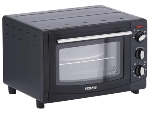 SEVERIN Horno tostador con 5 posiciones, mini horno eléctrico de convección, horno pequeño con piedra para pizzas y asador de pollos, 1500 W, 20 L, negro, TO 2068